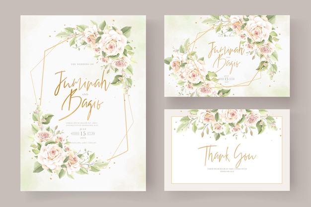 hand drawn roses wedding invitation card set
