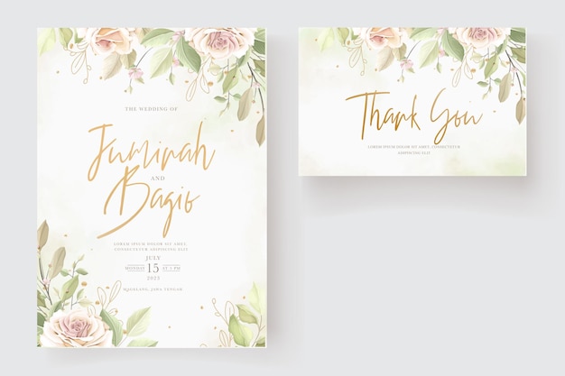 Hand drawn roses wedding invitation card set