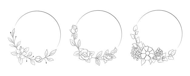 Vector hand drawn round floral frames