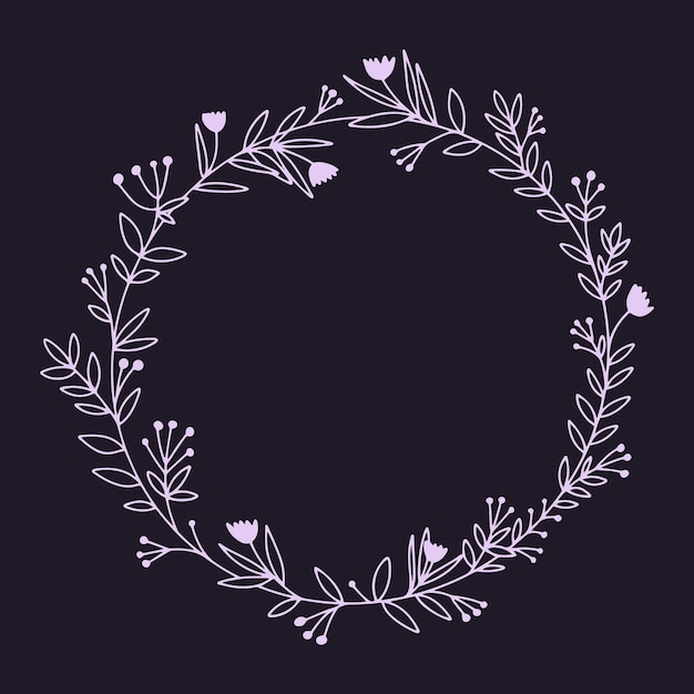 Hand drawn round vector frame with flowers and leaves