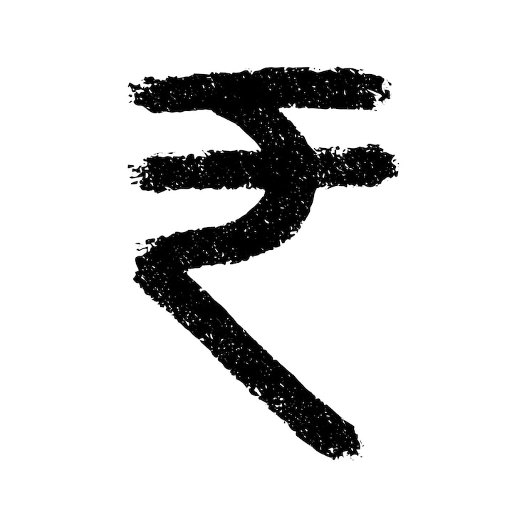 वेक्टर हाथ से बना रुपया करेंसी सिंबल, ब्रश स्ट्रोक डूडल, डिजाइन के लिए सिंगल एलिमेंट