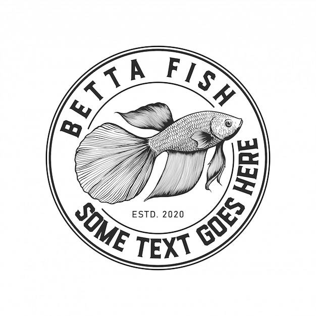 Hand drawn rustic betta fish badge logo