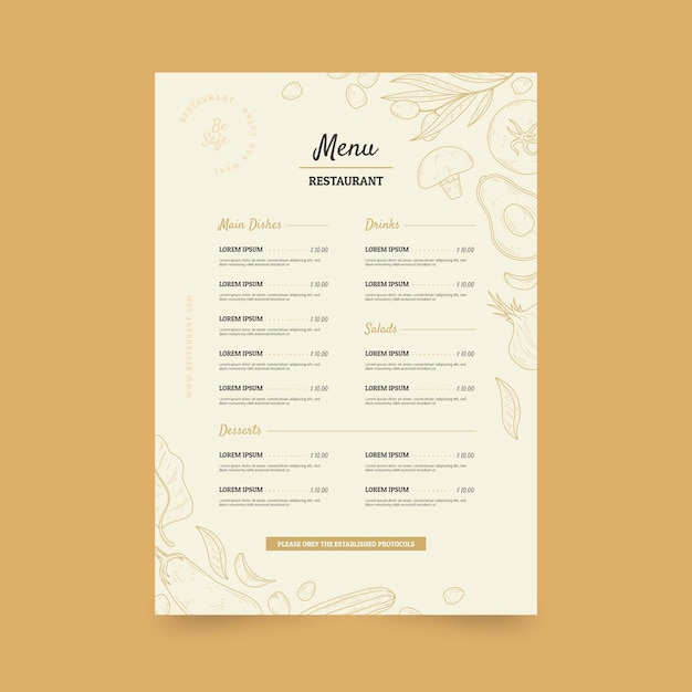 Vector hand drawn rustic restaurant menu