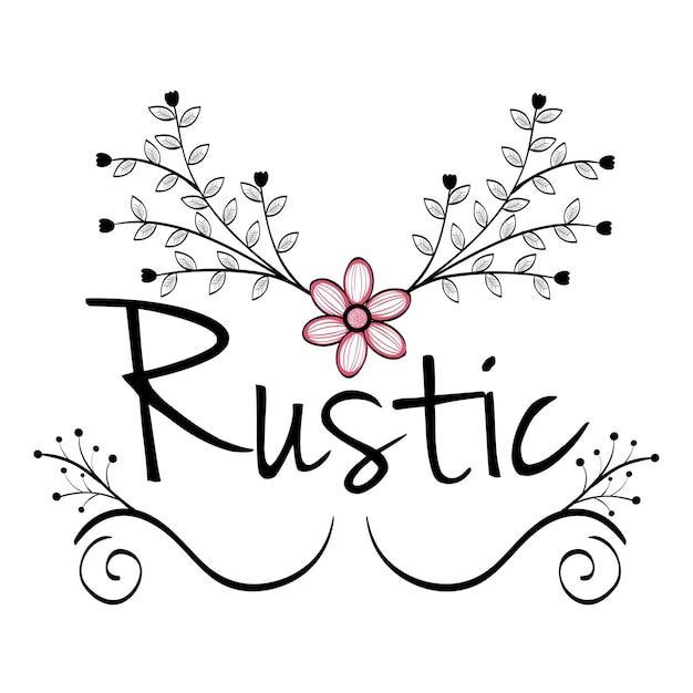Vettore segno rustico disegnato a mano con fiori e foglie