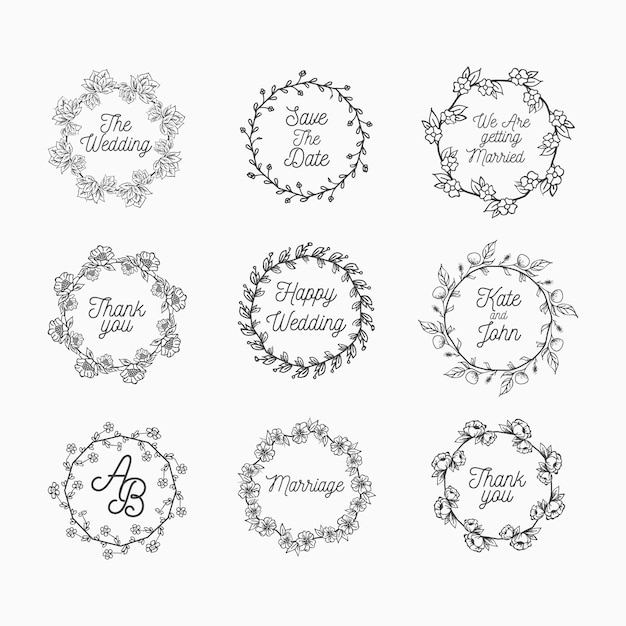 Vector hand drawn rustic wedding collection with typographic design element