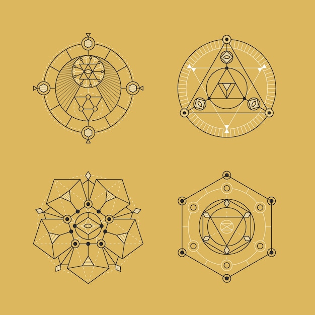 Collezione di elementi di geometria sacra disegnata a mano