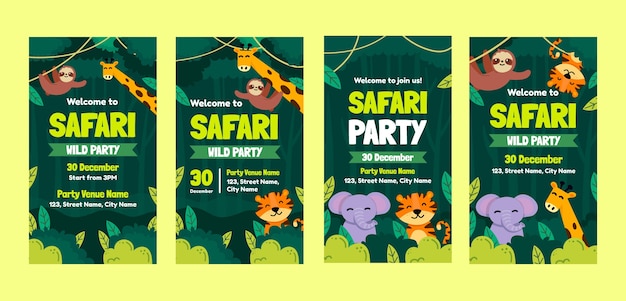 Vector hand drawn safari party instagram stories template