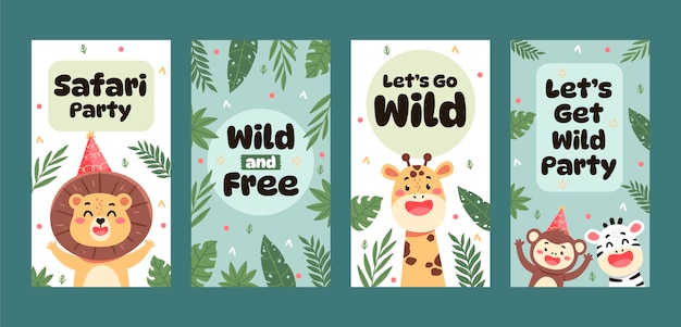 Vector hand drawn safari party instagram stories