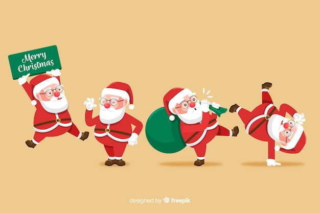 Vector hand drawn santa claus character collection