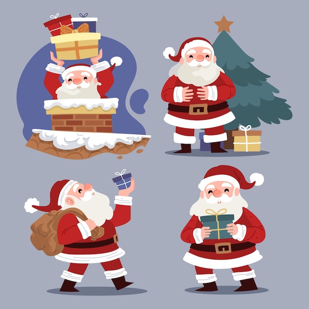 Hand drawn santa claus character collection