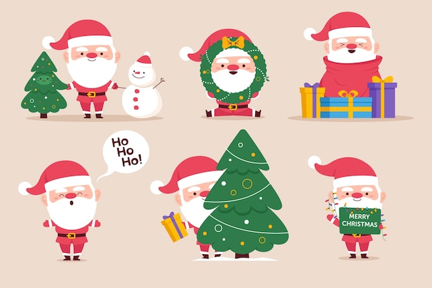 Vector hand drawn santa claus character collection