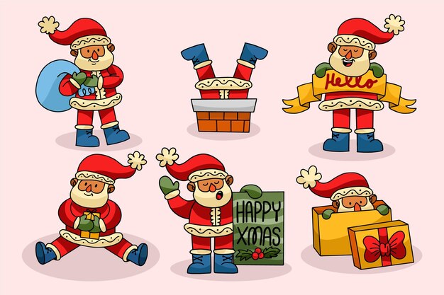 Collezione di personaggi di babbo natale disegnati a mano