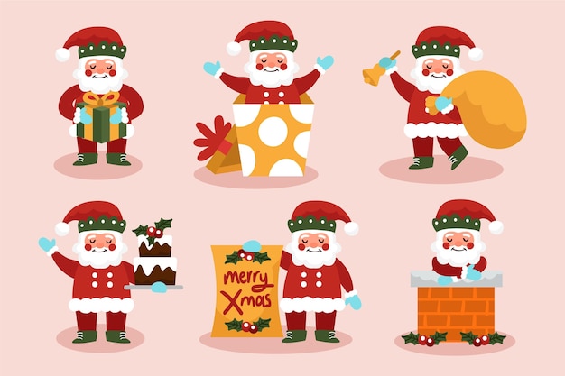 Collezione di personaggi di babbo natale disegnati a mano