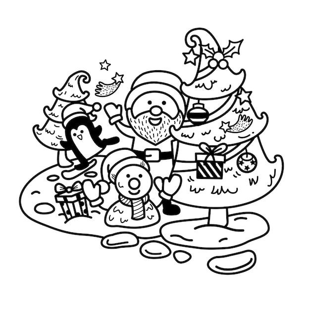 Hand drawn santa claus happy new year and merry christmas