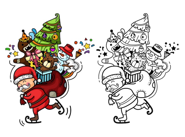 Vettore babbo natale disegnato a mano felice anno nuovo e buon nataleillustrazione vettoriale