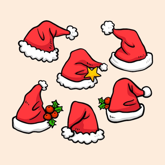 Hand drawn santa claus hat collection