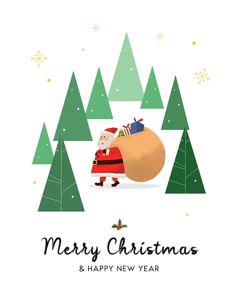 Hand drawn santa claus merry christmas background