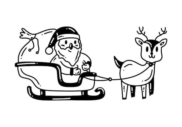 Vector hand drawn santa claus riding a sleigh delivering presents