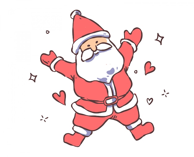 Hand drawn Santa Claus with hearts and sparks