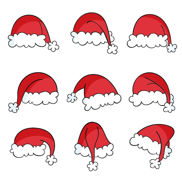 Set cappello di babbo natale disegnato a mano