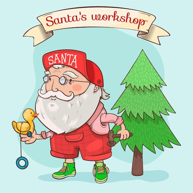 Hand drawn santa's workshop illustration