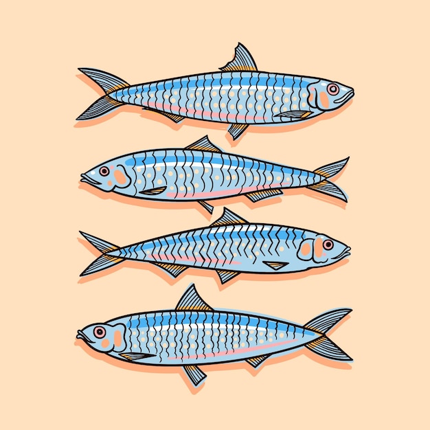 Vettore illustrazione disegnata a mano di sardine