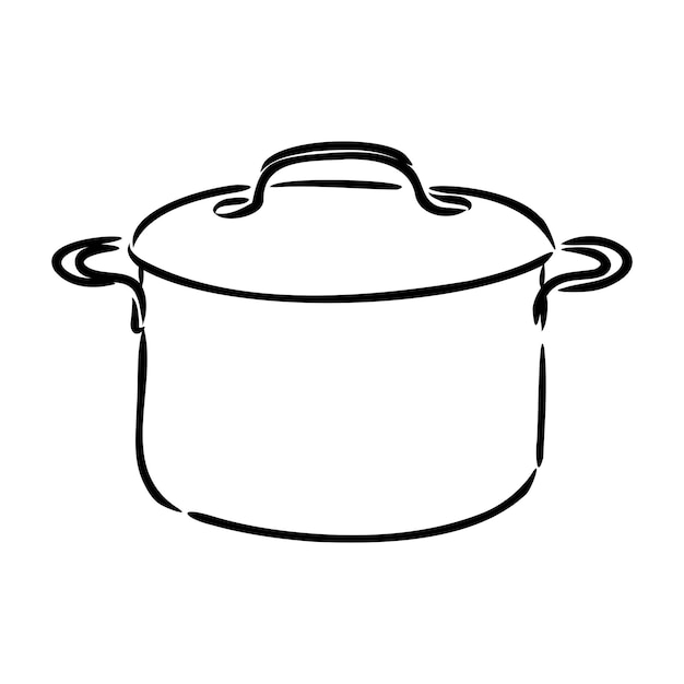手描きの鍋スケッチシンボル。トレンディなスタイルのベクトルポット要素。