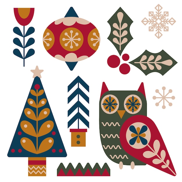 Hand drawn scandinavian christmas elements collection