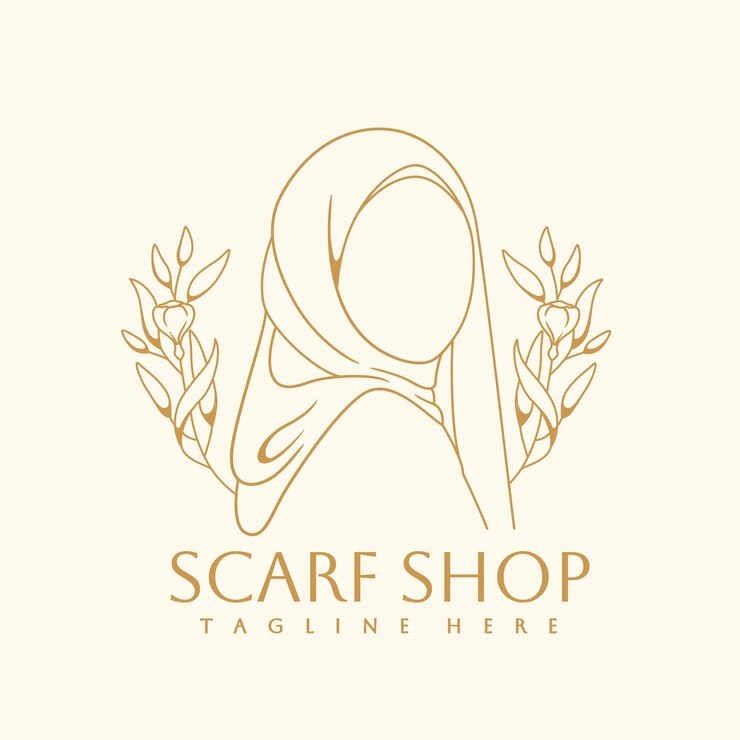 Vector hand drawn scarf logo or beauty hijab woman logo