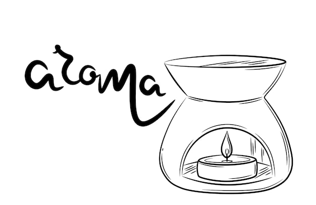 Hand drawn scented candle for the home. Line drawing of a simple essential oil diffuser.