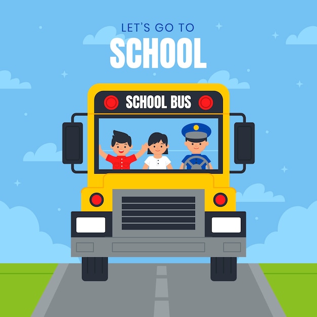 Vector hand drawn school bus driver cartoon illustration