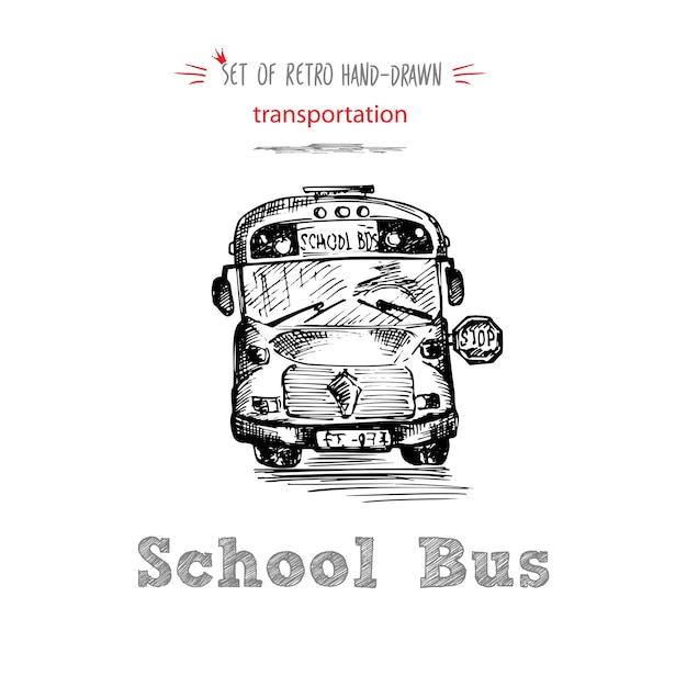 Hand drawn school bus symbol on white background With text School bus Vintage background Good idea for chalkboard design