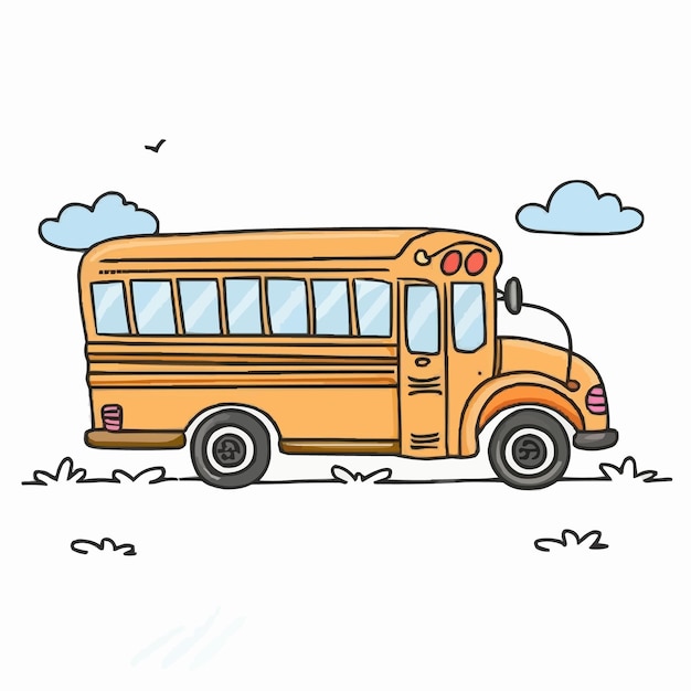 hand drawn school bus and with flat design