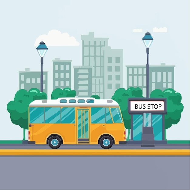 hand drawn school bus and with flat design