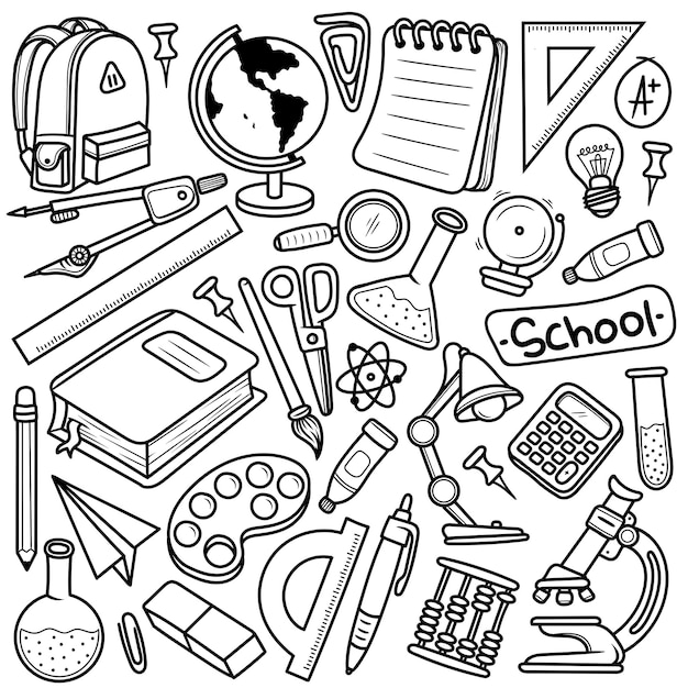 Vector hand drawn school doodle vector set