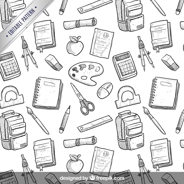 Hand drawn school equipment pattern