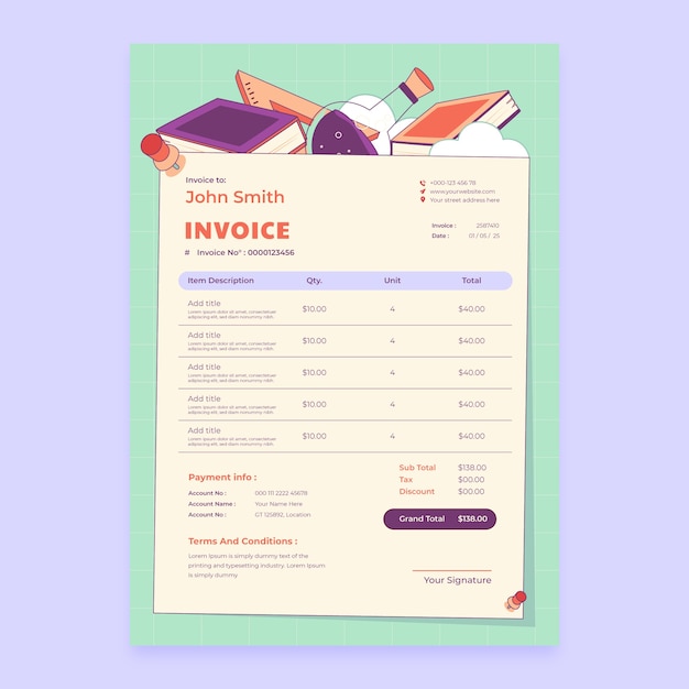 hand drawn school invoice template