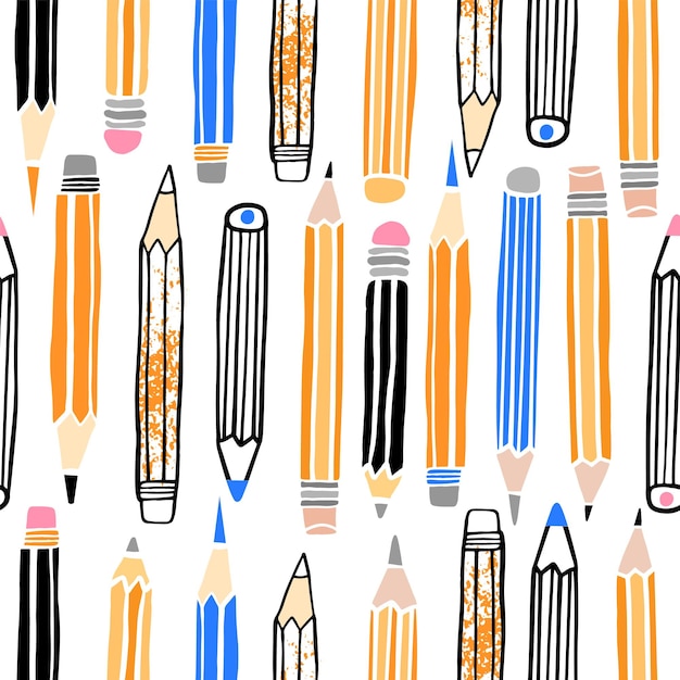 Vector hand drawn school pencil seamless pattern