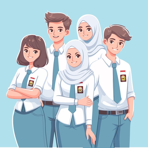 手描きの学校の学生インドネシア国民教育デーのイラスト