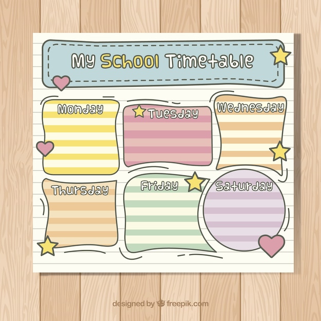 Vector hand drawn school timetable in a notebook sheet