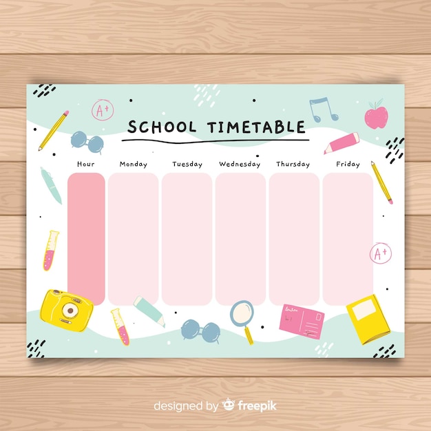 Hand drawn school timetable template