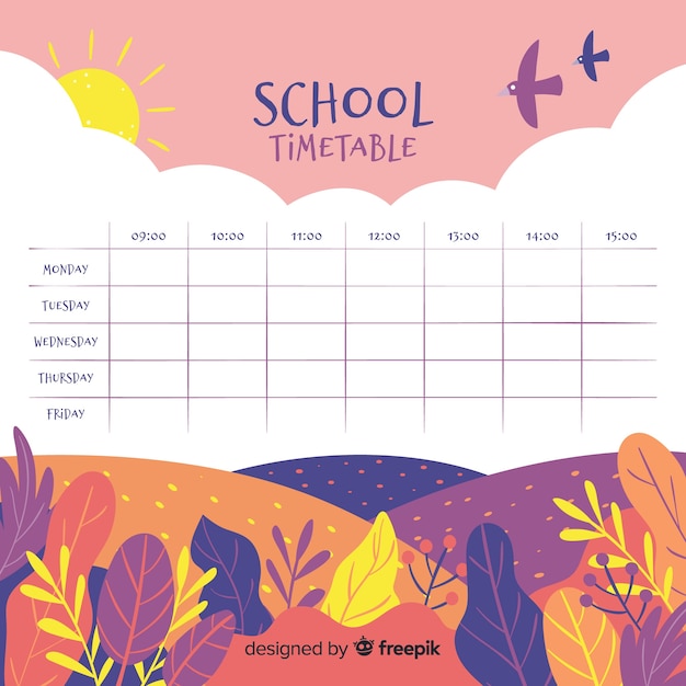 Hand drawn school timetable template