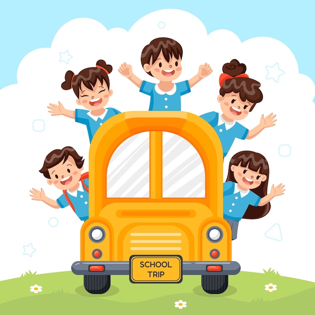 Vector hand drawn school trip illustration