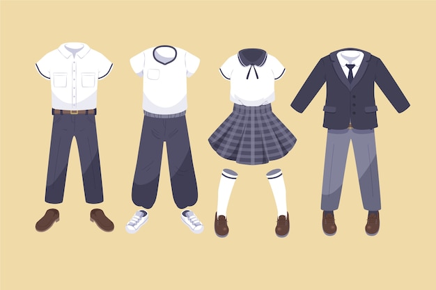 Vector hand drawn school uniform element collection