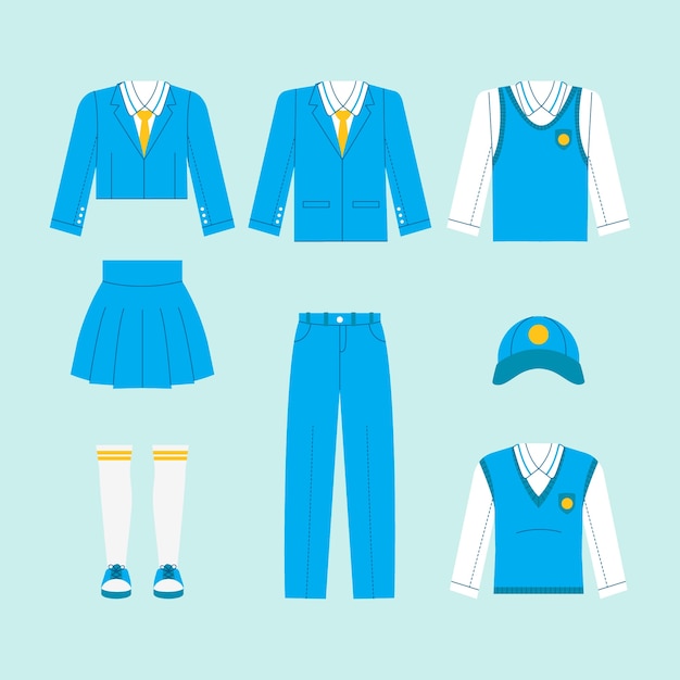 Hand drawn  school uniform element collection