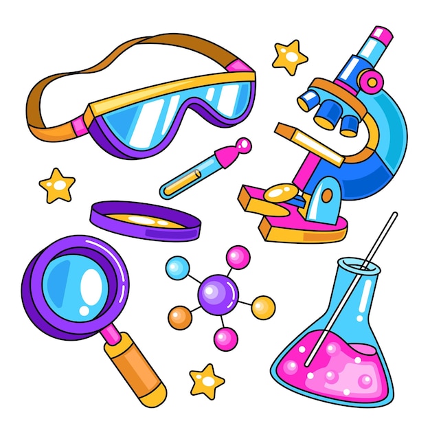 Vector hand drawn science doodle elements objects and symbols vector illustration