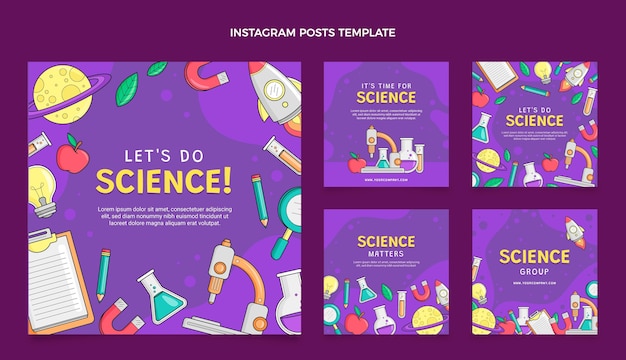 Vector hand drawn science ig posts