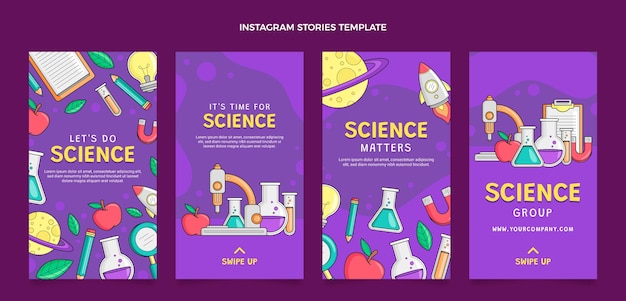 Vector hand drawn science ig stories