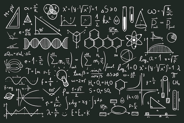 Formule scientifiche disegnate a mano sulla lavagna