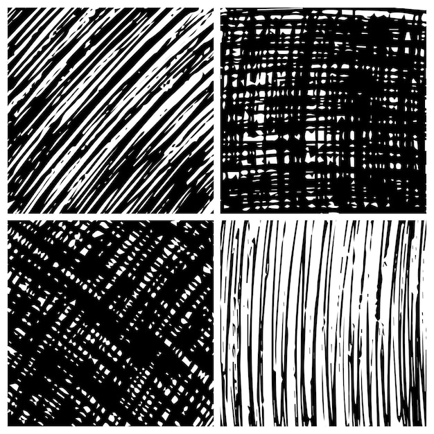 Hand drawn scribble background. set of four abstract monochrome doodle backgrounds. vector illustration